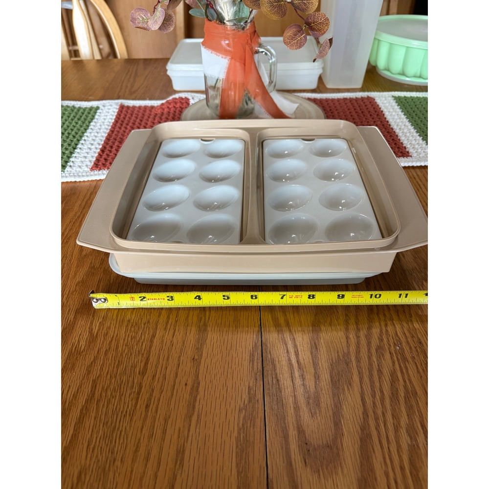 Vintage Tupperware Deviled Egg Carrier Almond Beige 723-4 with Lid and Inserts